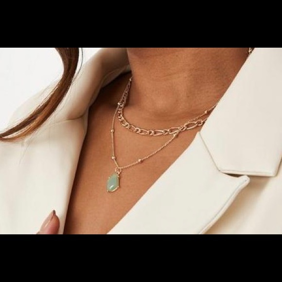 Genuine Amazonite Gemstone Teardrop Pendant In This Multi Layer Gold Necklace - Picture 5 of 11